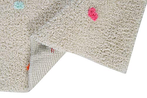 Happy Decor Kids-Alfombra Lavable Mini Dots, Alfombra Hecha a Mano en Algodón Reciclado - Pelo Corto - Color Beige con Puntos Multicolor -140 x 200cm