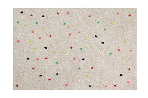 Happy Decor Kids-Alfombra Lavable Mini Dots, Alfombra Hecha a Mano en Algodón Reciclado - Pelo Corto - Color Beige con Puntos Multicolor -140 x 200cm