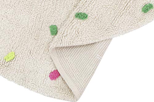 Happy Decor Kids - Alfombra Lavable Mini Dots Hecha a Mano, Alfombra Elaborada en Algodón Reciclado - Pelo Corto - Color Beige Puntos Multicolor- 120Ø