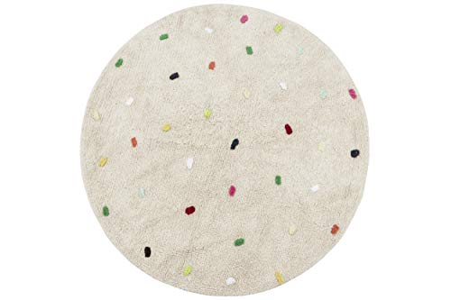 Happy Decor Kids - Alfombra Lavable Mini Dots Hecha a Mano, Alfombra Elaborada en Algodón Reciclado - Pelo Corto - Color Beige Puntos Multicolor- 120Ø