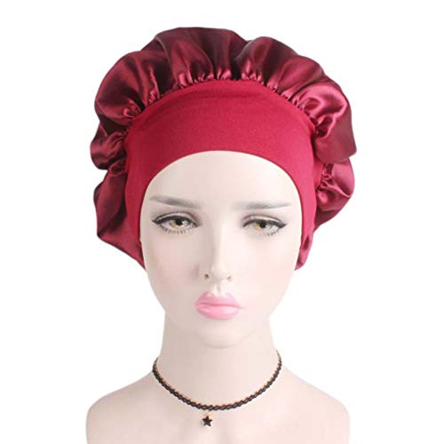 Healifty Sleep Night Cap Banda Ancha de satén Bonnet Night Head Cover Turbantes de Cabello Suave para Las Mujeres Belleza del Cabello Capa para el Cuidado del Cabello Quimioterapia (Rojo) 56-58 CM