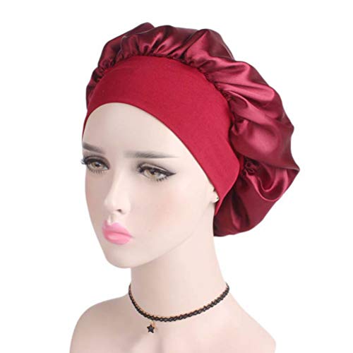Healifty Sleep Night Cap Banda Ancha de satén Bonnet Night Head Cover Turbantes de Cabello Suave para Las Mujeres Belleza del Cabello Capa para el Cuidado del Cabello Quimioterapia (Rojo) 56-58 CM