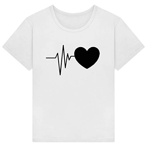 heekpek Camisetas Mujer Verano Manga Corta Casual Camiseta Holgada con Estampado de Amor y Labios T-Shirt Mujer Short Sleeve Shirt, Blanco, L