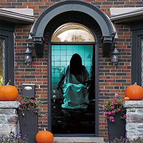 HEELPPO PelíCula De Pared Autoadhesivo DecoracióN De Halloween Terror Etiqueta De Puerta De Halloween EspíRitu Femenino En Ruinas Etiqueta Autoadhesiva De Puerta Efecto Tridimensional