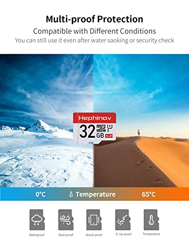 Hephinov Tarjeta Micro SD hasta 90 MB/Sec, 32GB Tarjeta de Memoria microSDHC con Adaptador SD (A1, U3, C10, V10, Full HD), Tarjeta TF para Móvil, Cámara Deportiva, Switch, Gopro, Tableta, Dron