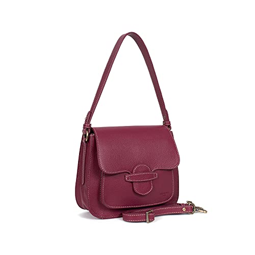 Hexagona Paris 1 asa-Mujer-Colección Wild-Grosella Negra-en Piel de Becerro Flor de búfalo Bandolera-Bolso pequeño, Cassis, L : 25 x h : 20 x P : 8,5 cm