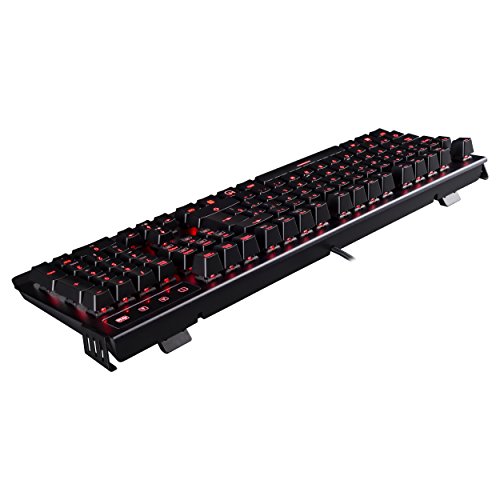 Hiditec | Teclado Gamming GK500 Mecánico Retroiluminado LED Rojo | Keyboard para PC Garmer Switch Cherry Blue | Estructura de Aluminio | N-Key Anti-Ghost | Color Negro