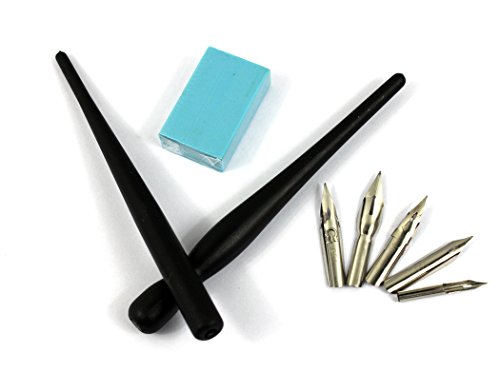 Hillento conjunto de dibujos animados cómic manga de inmersión pluma, dibujo herramienta kit de pintura, dos mangos porta lapiceros negros, cinco puntas, un trozo de goma de dibujo