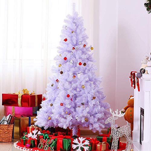 HOMCOM Árbol de Navidad 180cm Artificial Pino con Adornos Decorativos 48 Pcs y Soporte Metálico Color Blanco Árbol Realista para Decoración Navidad