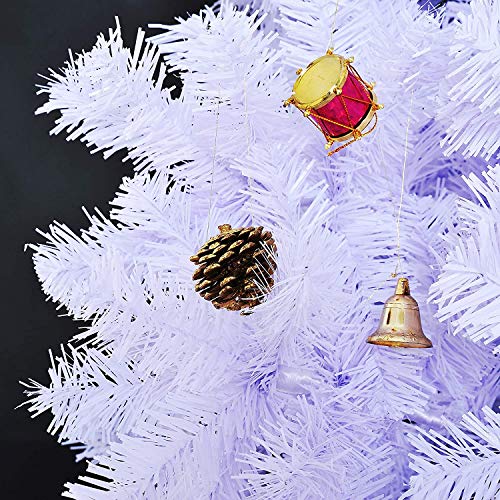 HOMCOM Árbol de Navidad 180cm Artificial Pino con Adornos Decorativos 48 Pcs y Soporte Metálico Color Blanco Árbol Realista para Decoración Navidad