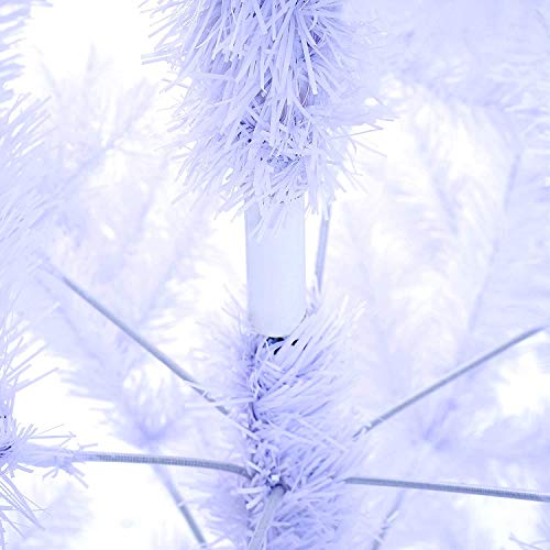 HOMCOM Árbol de Navidad 180cm Artificial Pino con Adornos Decorativos 48 Pcs y Soporte Metálico Color Blanco Árbol Realista para Decoración Navidad