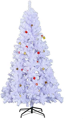 HOMCOM Árbol de Navidad 180cm Artificial Pino con Adornos Decorativos 48 Pcs y Soporte Metálico Color Blanco Árbol Realista para Decoración Navidad