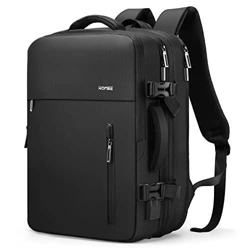 HOMIEE 38L Mochila de Viaje, 15.6 Pulgadas Mochila de Negocios Expandible, Mochila para Portátil, Cabina Mochila de Equipaje de Mano Antirrobo e Impermeable para Hombres y Mujere, Negro