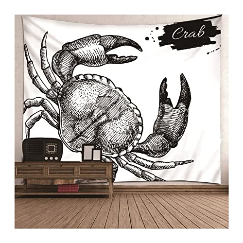 Homxi Tapiz Decoracion,(240x220CM) Tapiz Pared Decoracion Retro Gris Blanco Tapiz de Pared Poliéster Cangrejo