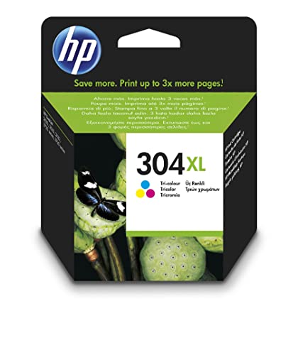 HP 304XL N9K07AE, Tricolor, Cartucho de Tinta de Alta Capacidad Original, Compatible con impresoras de inyección de tinta HP DeskJet 2620, 2630, 3720, 3730, 3750, 3760; HP Envy 5010, 5020, 5030