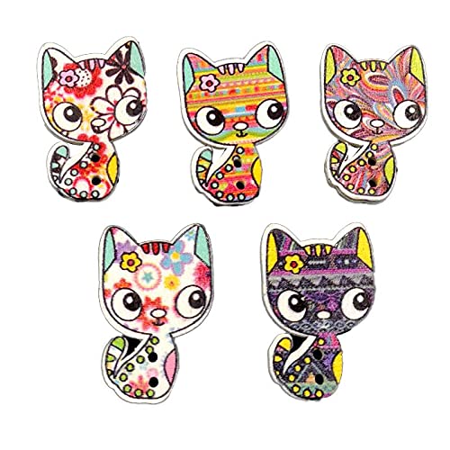 Hrbtag Botones Madera Infantiles, 100 Piezas Botones de Colores Pequeños Botones Animales Botones de Gatos para coser manualidades DIY Proyecto Hecho a Mano Botón Manual Pintura Decoraciones,21-26 mm