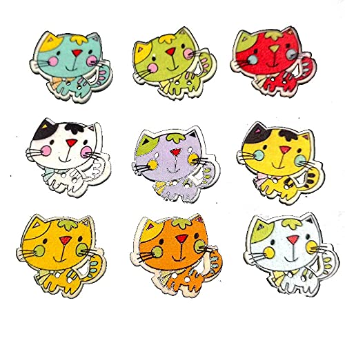 Hrbtag Botones Madera Infantiles, 100 Piezas Botones de Colores Pequeños Botones Animales Botones de Gatos para coser manualidades DIY Proyecto Hecho a Mano Botón Manual Pintura Decoraciones,21-26 mm