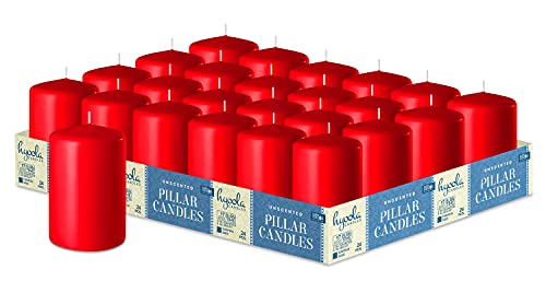 Hyoola Velas rojas del pilar de 2 x 3 pulgadas, paquete de 24 velas de pilar a granel sin perfume, hechas en Europa