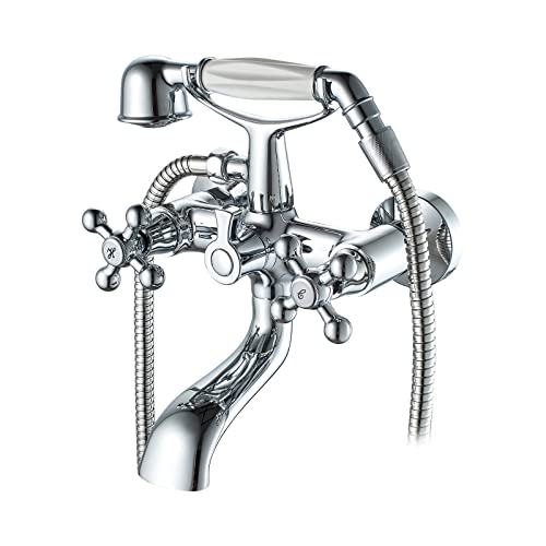 Ibergrif M13052 Lucca, Completo de Grifo, Mezclador de Ducha Vintage con Alcachofa, Soporte, Manguera, Cromo, Plata