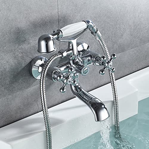 Ibergrif M13052 Lucca, Completo de Grifo, Mezclador de Ducha Vintage con Alcachofa, Soporte, Manguera, Cromo, Plata