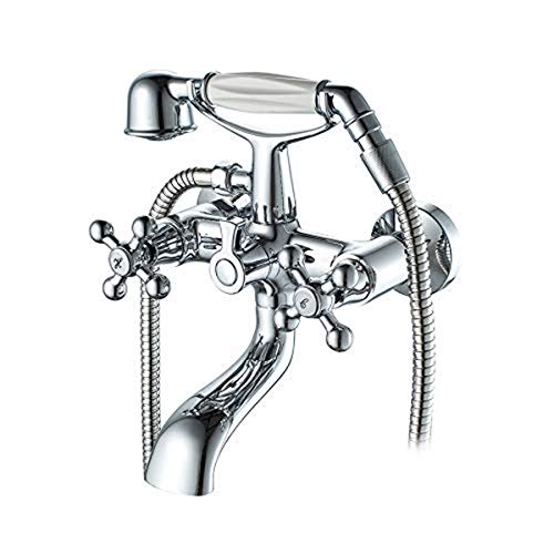Ibergrif M13052 Lucca, Completo de Grifo, Mezclador de Ducha Vintage con Alcachofa, Soporte, Manguera, Cromo, Plata