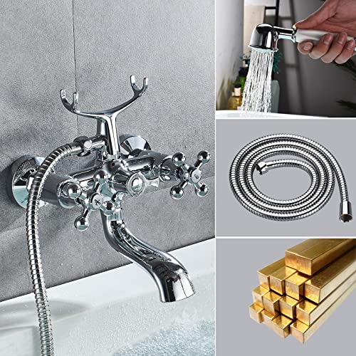 Ibergrif M13052 Lucca, Completo de Grifo, Mezclador de Ducha Vintage con Alcachofa, Soporte, Manguera, Cromo, Plata