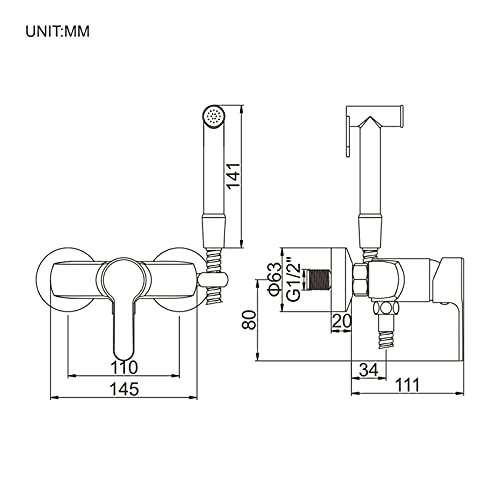 Ibergrif M15122, Monomando para Bidé WC, Grifo de Ducha para Agua Fría y Caliente, Cromo, Plata