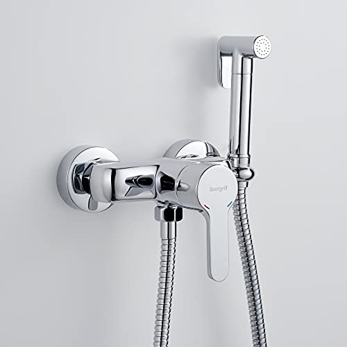 Ibergrif M15122, Monomando para Bidé WC, Grifo de Ducha para Agua Fría y Caliente, Cromo, Plata
