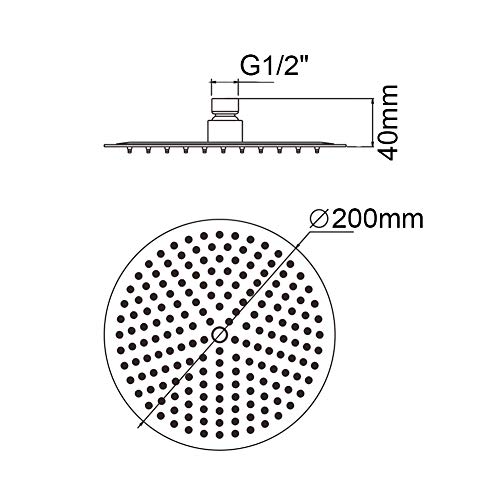 Ibergrif M20293, Rociador para Ducha Redondo (1/2 Pulgada), Alcachofa de Ducha de Acero Inoxidable, Plata, Diámetro de 20 cm