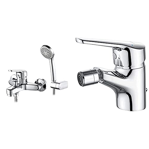 Ibergrif Roma - Grifo Para Bañera, Mezclador De Baño-Ducha Monomando Para Instalación En Pared, Cromo+ M15050 - Bidé De Lavabo De Baño Latón, Plata