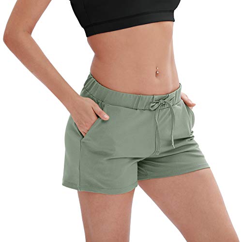 icyzone Pantalones Cortos de Deporte para Mujer, para Yoga, Fitness, Gimnasio, de un Solo Color (M, Cicuta)