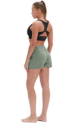 icyzone Pantalones Cortos de Deporte para Mujer, para Yoga, Fitness, Gimnasio, de un Solo Color (M, Cicuta)