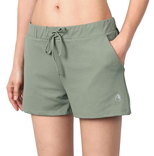icyzone Pantalones Cortos de Deporte para Mujer, para Yoga, Fitness, Gimnasio, de un Solo Color (M, Cicuta)