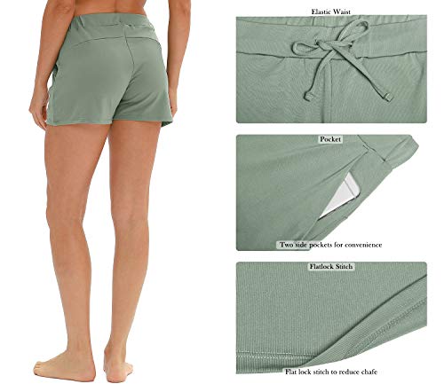 icyzone Pantalones Cortos de Deporte para Mujer, para Yoga, Fitness, Gimnasio, de un Solo Color (M, Cicuta)