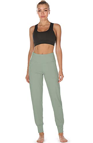 icyzone Pantalones Largos de Deporte para Mujer, con Bolsillos Laterales, Cintura Alta, para Correr, Fitness(XL,Cicuta)
