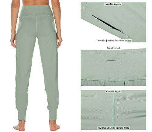 icyzone Pantalones Largos de Deporte para Mujer, con Bolsillos Laterales, Cintura Alta, para Correr, Fitness(XL,Cicuta)