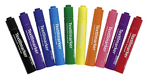Idena 60035 - Marcador textil para tejidos ligeros, 10 marcadores textiles en colores vivos, optimo para camisetas, bolsas de tela, para materiales diversos