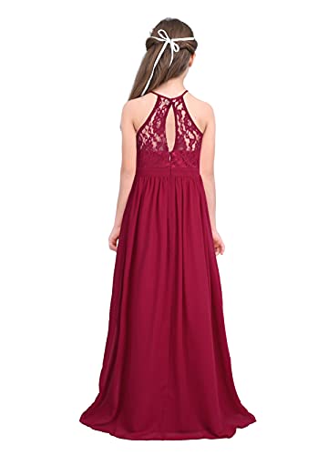 IEFIEL Vestido Largo de Fiesta para Niña Vestido Elegante de Dama de Honor de Boda Vestido Princesa Cuello Halter de Cumpleaños Ceremonia Gala Vino A 14 años