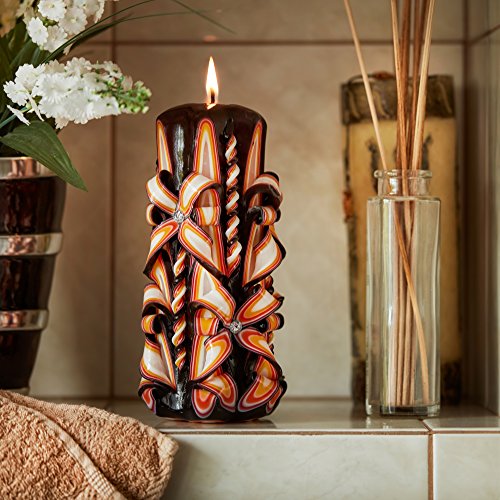 IK Style Vela grande tallada a mano sin perfume, perfecta para decoración del hogar o regalo para muchas ocasiones – Impresionante color crema con decoraciones