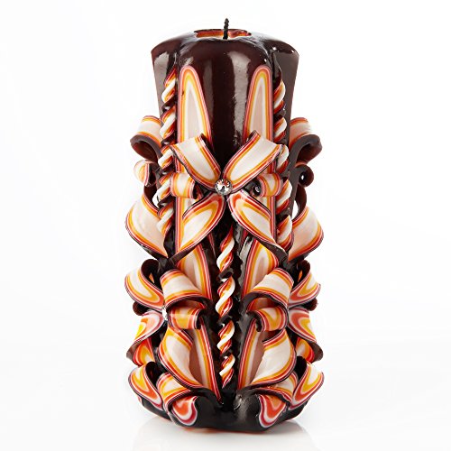 IK Style Vela grande tallada a mano sin perfume, perfecta para decoración del hogar o regalo para muchas ocasiones – Impresionante color crema con decoraciones