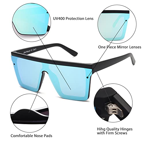 JIM HALO Gafas de Sol Unisex. Lentes Espejo o Degradadas sin Marco. Diseño Moderno. [Montura Negra | Lente Azul Espejo]