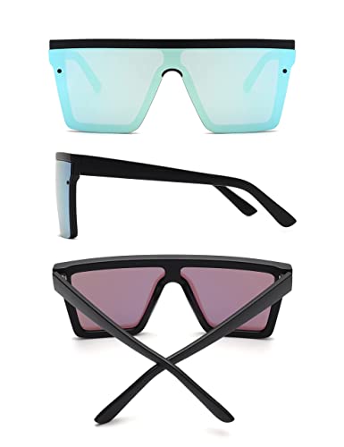 JIM HALO Gafas de Sol Unisex. Lentes Espejo o Degradadas sin Marco. Diseño Moderno. [Montura Negra | Lente Azul Espejo]