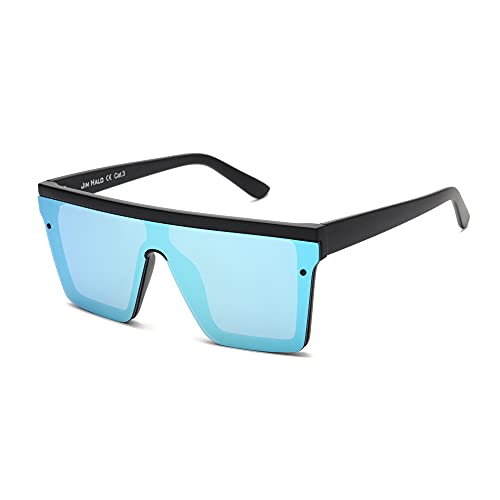 JIM HALO Gafas de Sol Unisex. Lentes Espejo o Degradadas sin Marco. Diseño Moderno. [Montura Negra | Lente Azul Espejo]