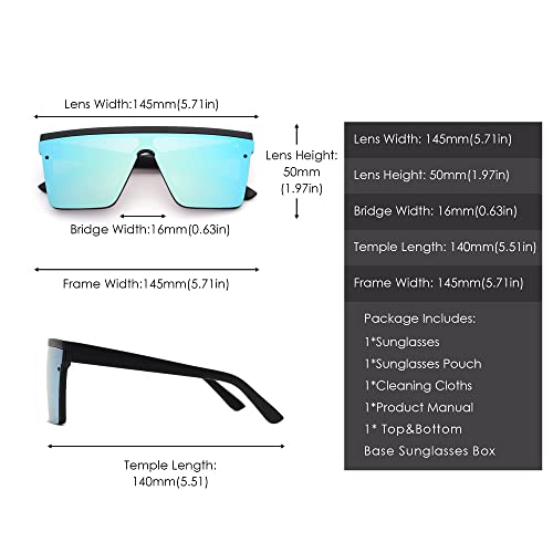 JIM HALO Gafas de Sol Unisex. Lentes Espejo o Degradadas sin Marco. Diseño Moderno. [Montura Negra | Lente Azul Espejo]