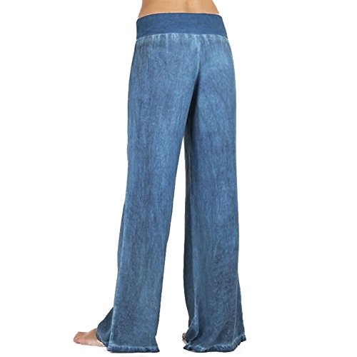 JiXuan Moda Dama de Cintura Alta Pantalones Palazzo Tallas Grandes Mujeres Pantalón de Pierna Ancha Denim Azul Hembra Pantalones Elegantes