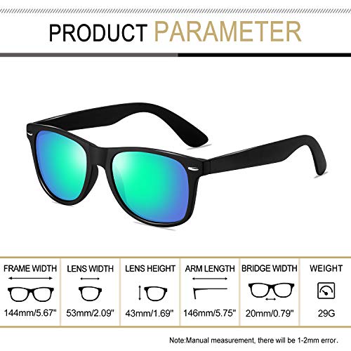 Joopin Gafas de Sol para Hombre y Mujer Polarizadas Clásicas Cuadradas UV400 Protección Gafas con Efecto Espejo Verde Retro Sunglasses Women Men Unisex Oculos de Sol Homem