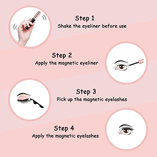Kafeiya PestañAs MagnéTicas,Pestañas Postizas Naturales 3D,5 Pares Pestañas Magneticas Kit,con 2 con Delineador de Ojos y Pinzas,Aspecto Natural y Larga Duración,Reutilizables