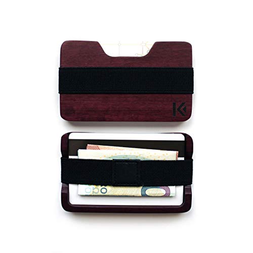 KARCAJ® Kendo - Cartera Tarjetero Minimalista Elaborada en Maderas Nobles para Hombre y Mujer con Capacidad para Tarjetas de Crédito y Billetes (Corazón Púrpura)