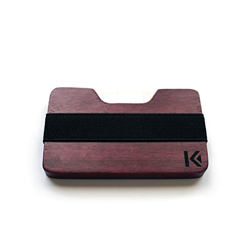 KARCAJ® Kendo - Cartera Tarjetero Minimalista Elaborada en Maderas Nobles para Hombre y Mujer con Capacidad para Tarjetas de Crédito y Billetes (Corazón Púrpura)