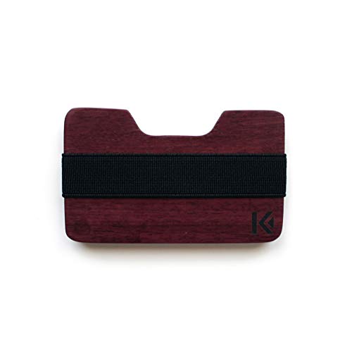 KARCAJ® Kendo - Cartera Tarjetero Minimalista Elaborada en Maderas Nobles para Hombre y Mujer con Capacidad para Tarjetas de Crédito y Billetes (Corazón Púrpura)